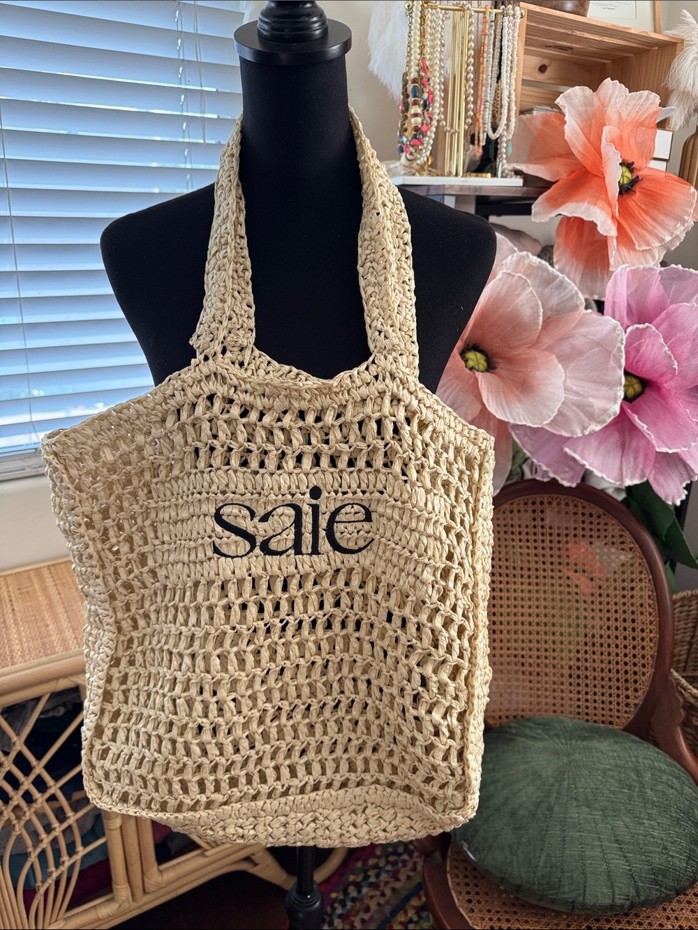 Saie Raffia Tote Beach Market Bag